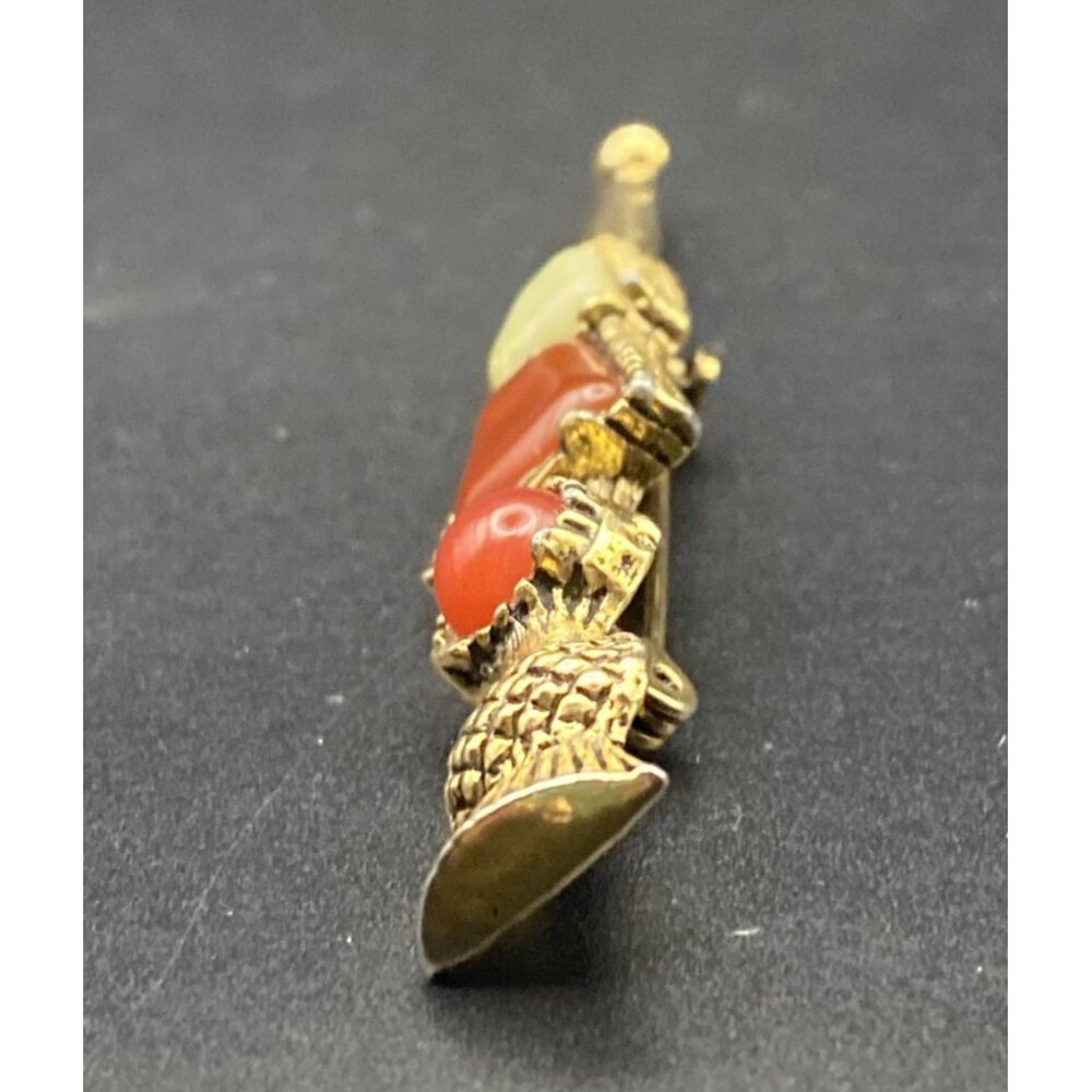 Vintage Scottish Style Thistle Dirk Kilt Pin Brooch Gold Tone Faux Agate 3" - Picture 5 of 7